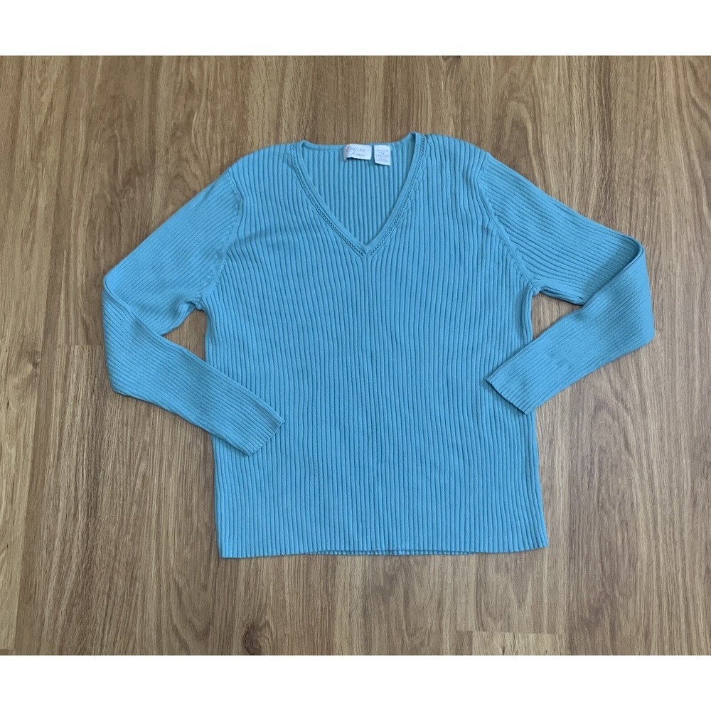 Envision Avenue Womens Sweater Size 2XL Aqua Teal Pullover V-Neck‎ Knit